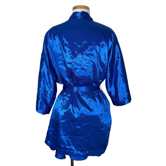 Fredericks of Hollywood VTG Lingerie Set Chemise Robe Short Ruffle Blue Large OS - Picture 3 of 14